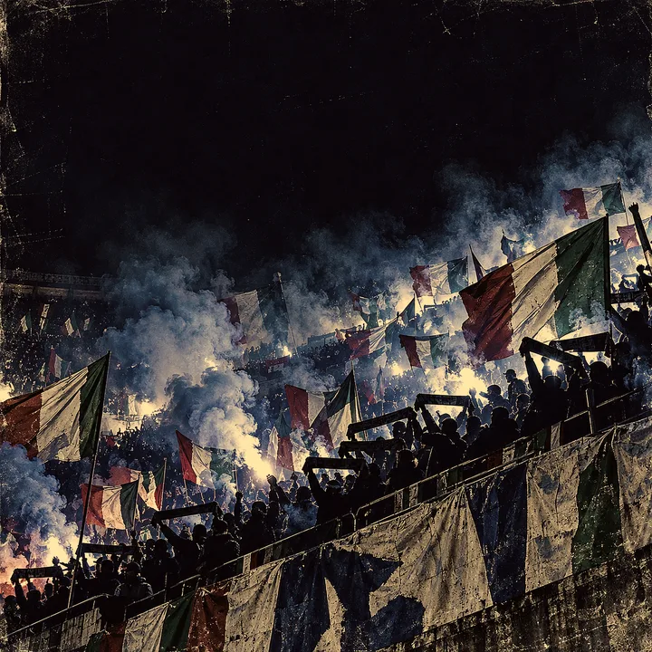 Cover Forza Azzurri (Anthem Version): fans with flags and smoke in a stadium curve